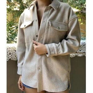 New ZARA Women's Beige Metal Snap Front Casual Layer Overshirt Jacket Size XS